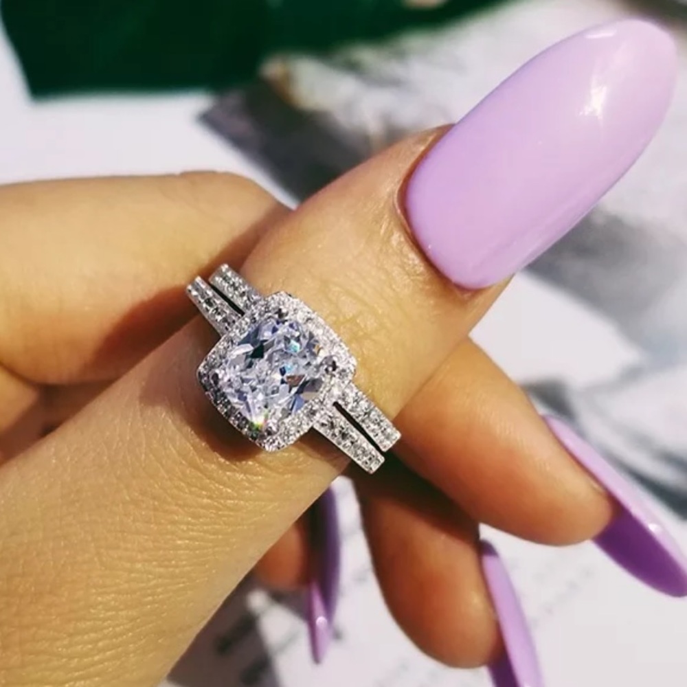 DIAMOND 925 STERLING SILVER ENGAGEMENT 2SET RING, CUTE RING, SHINY RING. - Picture 1 of 6